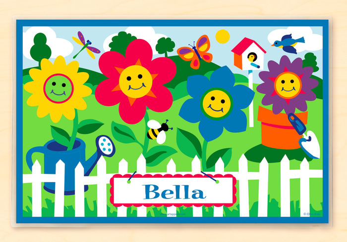 Happy Garden Flowers Personalized Placemat 18" x 12" with Alphabet