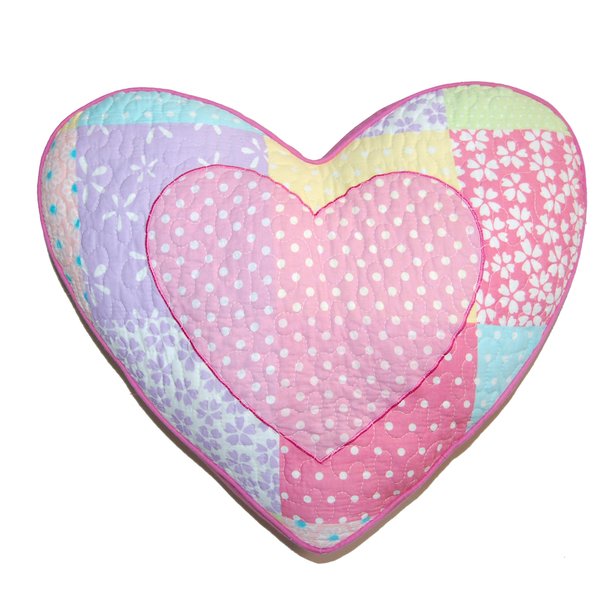 Pink Polka Dot Heart-Shaped Decorative Throw Pillow Cotton 17" x 15" Kid Girl