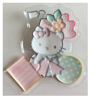 New Vintage Hello Kitty Cake Topper Party Pop Top Shopping Diva Plastic Decor Deco-Plac 4 3/4" x 5" Clear Background