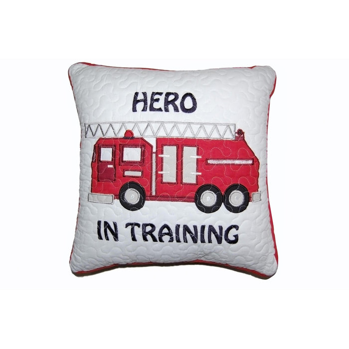 Red Fire Truck Ladder Cotton Decorative Throw Pillow 18" x 18" Kid Boy Hero In Training