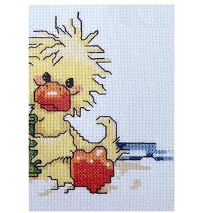 Little Suzy's Zoo Baby Witzy Yellow Duck Sandcastle Beach Fun Vintage Counted Cross Stitch Kit or PDF Chart Pattern Instructions 5" x 7"