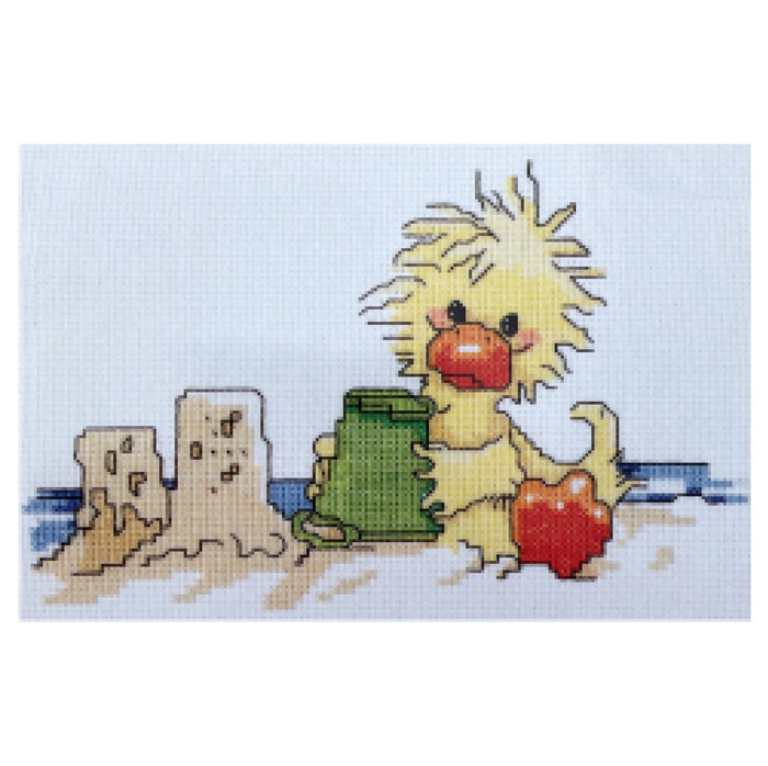 Little Suzy's Zoo Baby Witzy Yellow Duck Sandcastle Beach Fun Vintage Counted Cross Stitch Kit or PDF Chart Pattern Instructions 5" x 7"