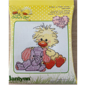 Little Suzy's Zoo Baby Witzy Yellow Duck with Ellie Elephant Vintage Counted Cross Stitch Kit or PDF Chart Pattern Instructions 5" x 7"