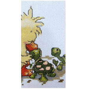 Little Suzy's Zoo Baby Witzy Yellow Duck with Turtles Vintage Counted Cross Stitch Kit or PDF Chart Pattern Instructions 5" x 7"