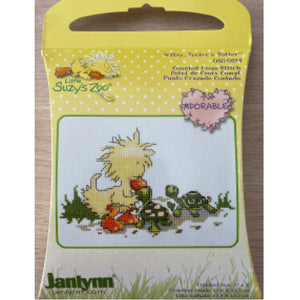Little Suzy's Zoo Baby Witzy Yellow Duck with Turtles Vintage Counted Cross Stitch Kit or PDF Chart Pattern Instructions 5" x 7"