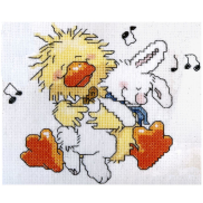 Little Suzy's Zoo Baby Witzy Yellow Duck Hugging Lulla White Bunny Vintage Counted Cross Stitch PDF Chart Pattern Instructions 5" x 7"