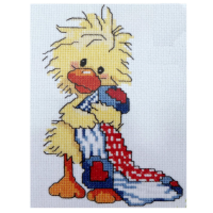 Little Suzy's Zoo Baby Witzy Yellow Duck Hugging Quilt Blanket Vintage Counted Cross Stitch Kit or PDF Chart Pattern Instructions 5" x 7"