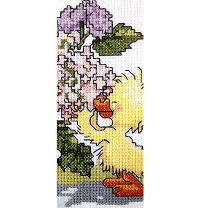 Little Suzy's Zoo Witzy Yellow Duck with Flowers Vintage Counted Cross Stitch Kit or PDF Chart Pattern Instructions 5" x 7"
