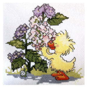 Little Suzy's Zoo Witzy Yellow Duck with Flowers Vintage Counted Cross Stitch Kit or PDF Chart Pattern Instructions 5" x 7"