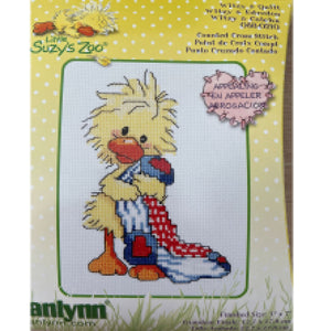 Little Suzy's Zoo Baby Witzy Yellow Duck with Quilt Blanket Vintage Counted Cross Stitch Kit or PDF Chart Pattern Instructions 5" x 7"