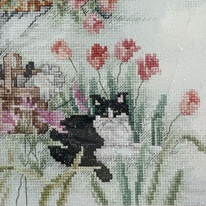 Janlynn Cross Stitch Kit Garden Bench with Flowers Basket Watering Can Kitty Cat 15" x 12" by Donna Giampa