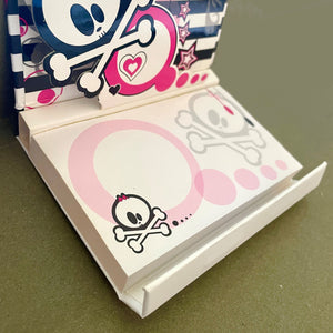 Girl Skull & Crossbones Magnetic Pop-Up Notepad Memo Pad Stationery - Monster High / Skelanimals Type Pink Hearts Black White Stripe