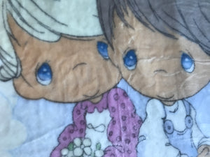 NEW Precious Moments Twin / Full Girl Yellow Blanket Luxury Royal Plush Raschel Throw 60" x 87" Bedspread Love One Another Children Boy & Girl Vintage 2004 Thick Velvet Minky