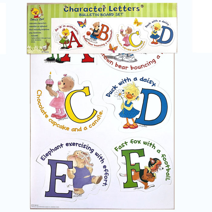 Ensemble de lettres de l'alphabet vintage Suzy's Zoo de 8 po avec personnages, tableau d'affichage, 61 x 43 cm, décoration murale pour salle de classe, enseignant, porte, fenêtre