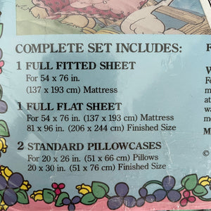 New Vintage Precious Moments Floral Full Size Bedding Sheet Set Girl with Goose Make a Joyful Noise RARE