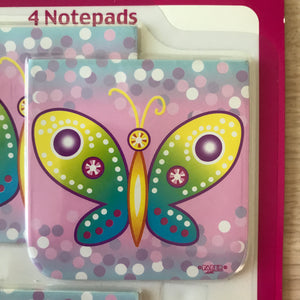 Birthday Princess Pink Butterfly & Flowers Mini Memo Note Pads 4 CT - 3" x 3"