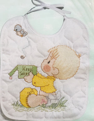 Precious Moments 2pc Baby Bib Set Stamped Counted Cross Stitch Kit or PDF Pattern Chart Instructions 'Precious Keepsakes' Instructions