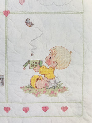 Vintage Precious Moments Counted Cross Stitch Baby Quilt Kit 'Precious Little One' Keepsake Crib Blanket 34" x 43"