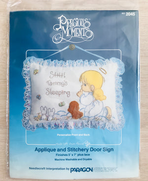 Precious Moments Applique and Stitchery Angel Baby Sleeping Door Sign Wall Hanging 5" x 7"