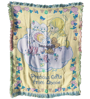 Vintage New Precious Moments Precious Gifts From Above Praying Angel & Baby Triple Woven Jacquard Baby Crib Blanket Throw 47" X 60" & Keepsake Pillow 1999