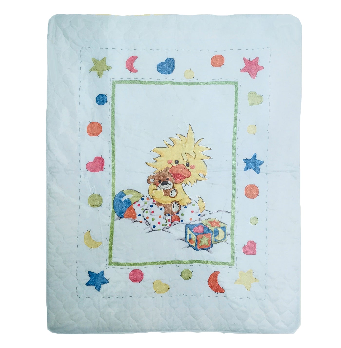 Little Suzy's Zoo Yellow Duck with Bear Toy Stamped Cross Stitch