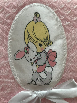 New Vintage Precious Moments Pink Baby Blanket 4pc Baby Shower Boxed Gift Set Girl with Bunny Shawl Afghan Crib Throw Bottle Comb Brush 2003