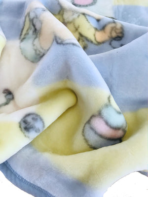 New Vintage Precious Moments Baby Blanket Luxury High Pile Plush Fleece Crib Throw 30" x 45" Velour Velvet Thick Minky Boy & Girl Playtime Toys Light Blue
