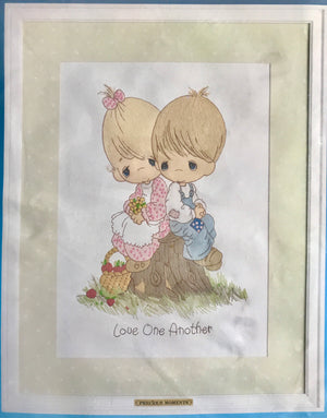 Vintage 1984 Precious Moments Love One Another Girl & Boy Paragon Needlecraft Stitchery Picture Kit 14" x 18"
