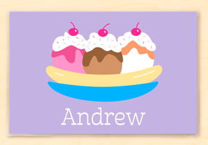 Ice Cream Treat Kids Personalized Lavender Placemat 18" x 12" with Alphabet