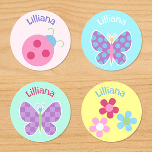 Butterfly Garden Personalized Round Waterproof Labels 24 CT
