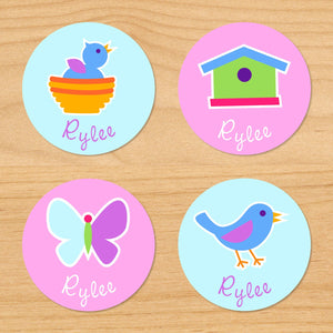 Spring Birds Owls Nests Personalized Round Waterproof Labels 24 CT