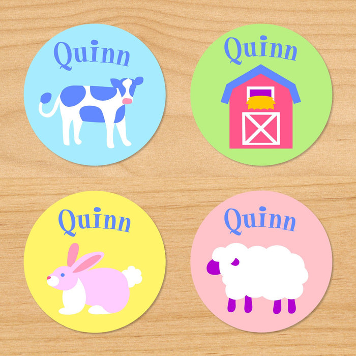 Baby Farm Animals Personalized Round Waterproof Labels 24 CT