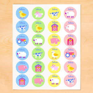 Baby Farm Animals Personalized Round Waterproof Labels 24 CT