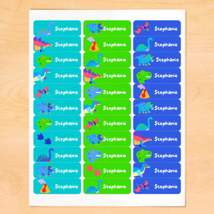 Dinosaur Land Personalized 33 CT Rectangle Waterproof Labels