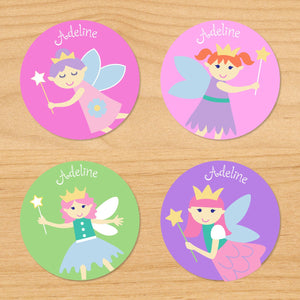 Fairy Princess Pink Personalized Round Waterproof Labels 24 CT