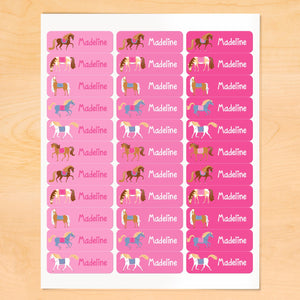 Horses Pink Personalized 33 CT Rectangle Waterproof Labels