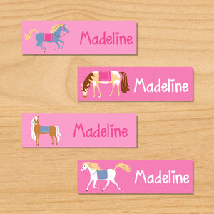 Horses Pink Personalized 80 CT Waterproof Mini Labels
