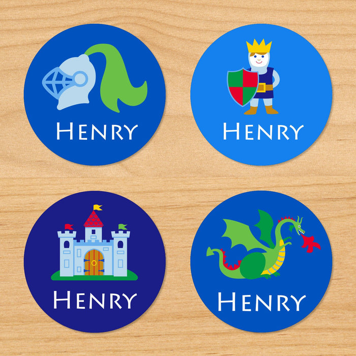 Prince Dragons Knights Personalized Round Waterproof Labels 24 CT