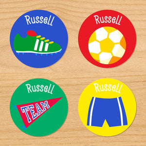 Soccer Boys Personalized Round Waterproof Labels 24 CT