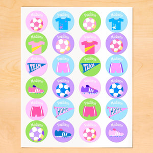 Soccer Girl Personalized Round Waterproof Labels 24 CT