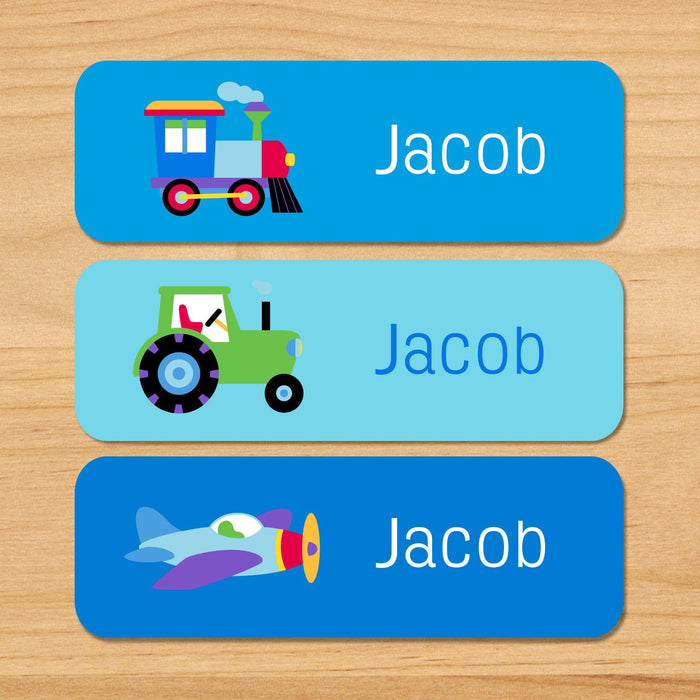 Trains Planes Trucks Personalized 33 CT Rectangle Waterproof Labels