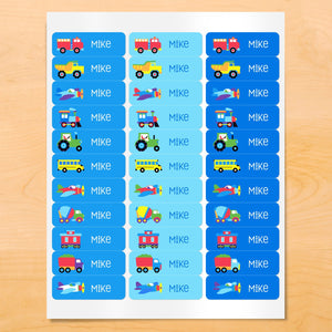 Trains Planes Trucks Personalized 33 CT Rectangle Waterproof Labels