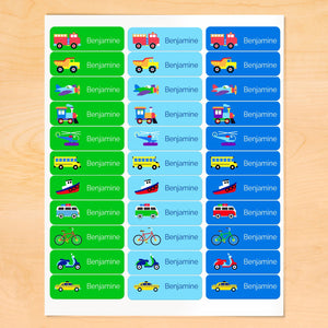 Transportation Trucks Boats Cars Personalized 33 CT Rectangle Waterproof Labels