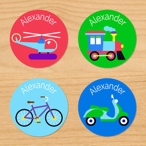 Transportation Vehicles Personalized Round Waterproof Labels 24 CT