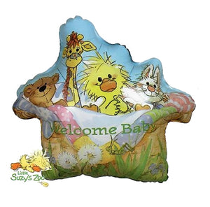 Jumbo Little Suzy's Zoo Basket Welcome Baby Giant 33" Baby Shower Balloon Duck Bear Bunny Giraffe