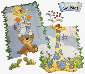 Little Suzy's Zoo Baby Child Wall Mural Growth Chart - Duck Bunny Bear Giraffe - Pre-Pasted Dragonflies Ladybugs Turtles