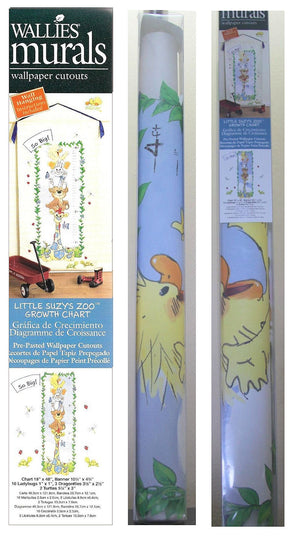 Little Suzy's Zoo 4pc Baby Nursery Wall Decals Décor Set - Mural / Growth Chart / 2 Wallies Duck Bear Bunny Giraffe Butterflies & Meadow Grass Clouds Pre-Pasted Stickers