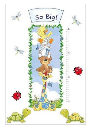 Little Suzy's Zoo 4pc Baby Nursery Wall Decals Décor Set - Mural / Growth Chart / 2 Wallies Duck Bear Bunny Giraffe Butterflies & Meadow Grass Clouds Pre-Pasted Stickers