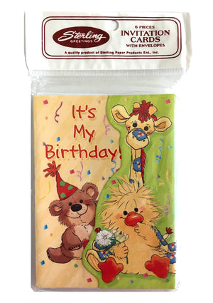 Little Suzy's Zoo Kids Child Birthday Party Invitation Greeting Cards 6 CT - Baby Animals Witzy Duck Boof Bear Patches Giraffe Lulla Bunny