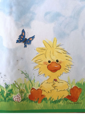 Little Suzy's Zoo Meadow Grass Clouds Wallpaper Wall Border Baby Animals Duck Bear Bunny Giraffe - Nursery or Playroom, Pre-Pasted